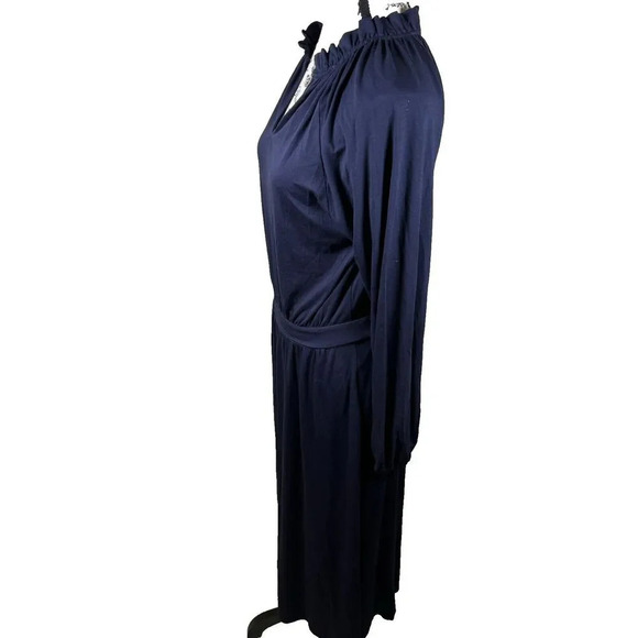 Boden Jersey Knit Long Sleeve Navy Blue Maxi Long Dress Ruffle Neck Sz 8 - Picture 4 of 11